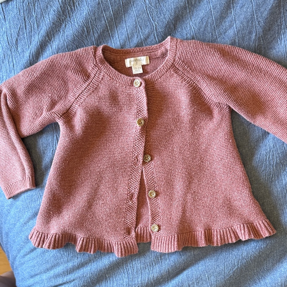 Purebaby Dusty Rose Knit Cardigan with Button Detail
